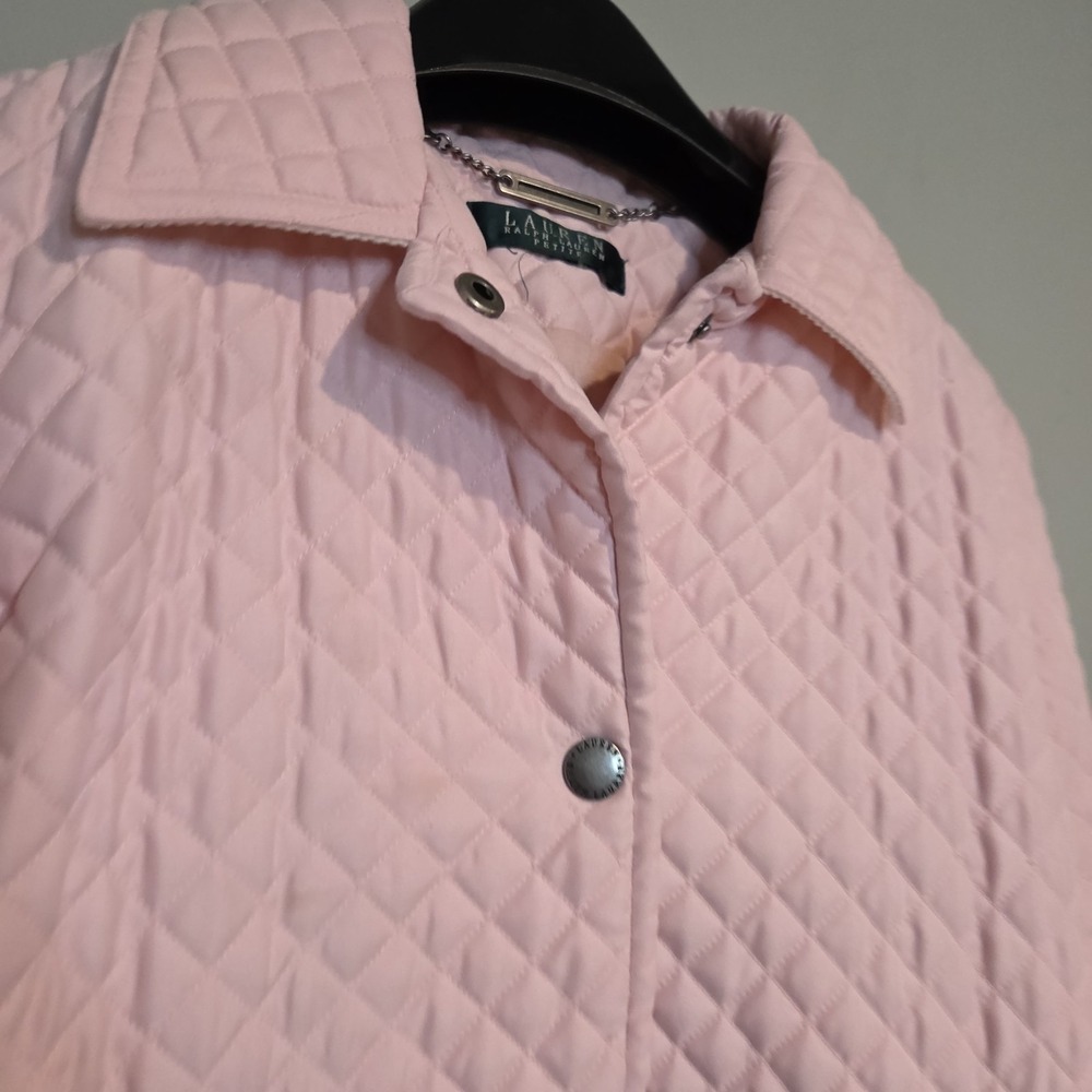 Lauren Ralph Lauren Pink Quilted Jacket Womens Petite Diamond Snap Front Coat